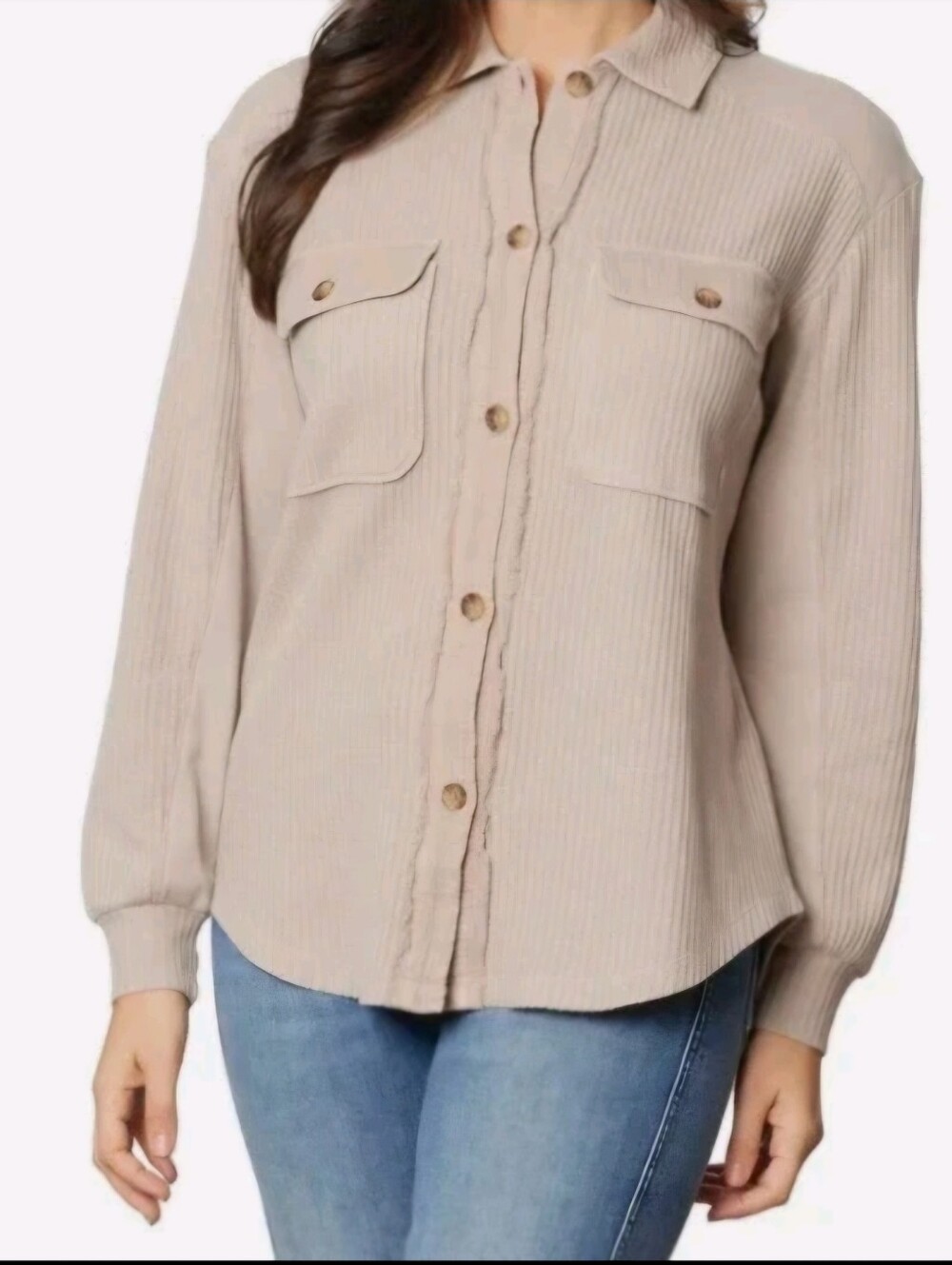 Briggs Womens Relaxed Button Waffle Knit Shirt Tan Granola Girl Minimalist XL